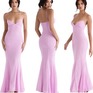 House of CB London NWT Loren Pink Maxi Dress Gown Slinky Georgette Sheer Size S